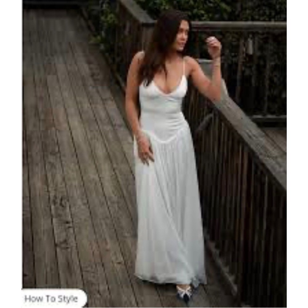 Gianni Bini Caelynn Bell Mary Drop Waist Maxi Dress White Sm 6 NWT Wedding Bride